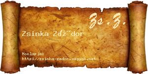 Zsinka Zádor névjegykártya